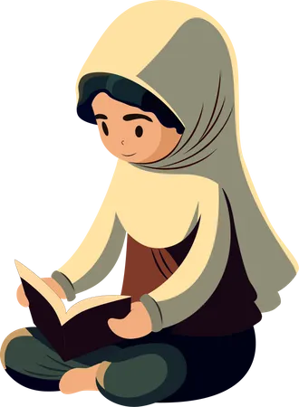 Joven musulmana leyendo el Corán  Ilustración