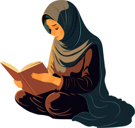 Joven musulmana leyendo el Corán  Ilustración