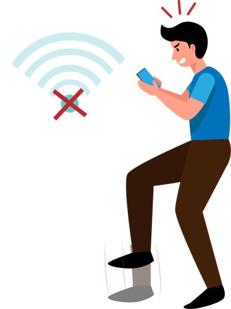 Joven muy enojado porque su teléfono no puede conectarse a Internet Ilustración vectorial  Illustration