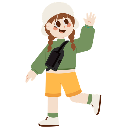 Niño coreano joven caminando y saludando  Ilustración