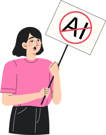 Mujer joven protesta con activismo artístico contra la IA  Ilustración