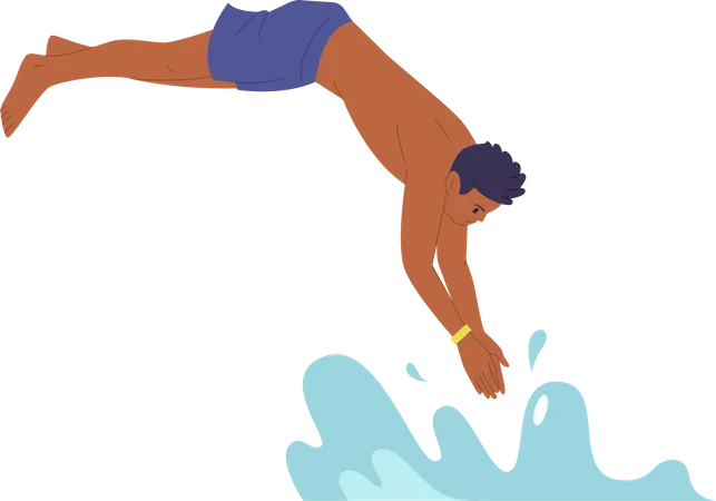 Joven saltando en el agua  Ilustración