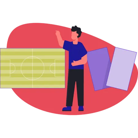 Joven señalando una mesa de tenis  Ilustración