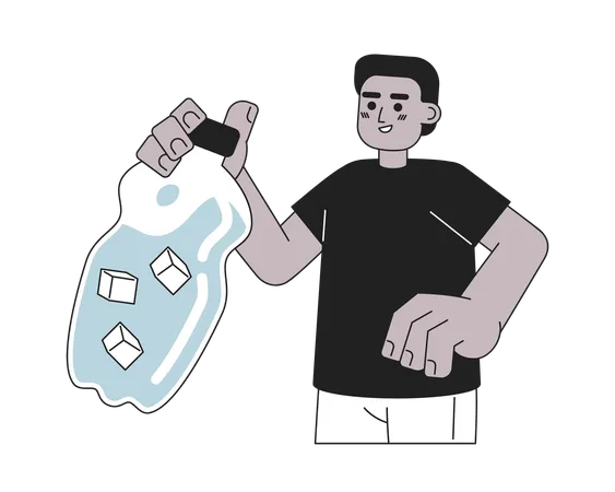 Joven sosteniendo una botella de agua  Ilustración