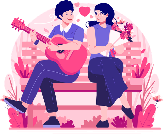 Joven tocando la guitarra para su novia  Ilustración