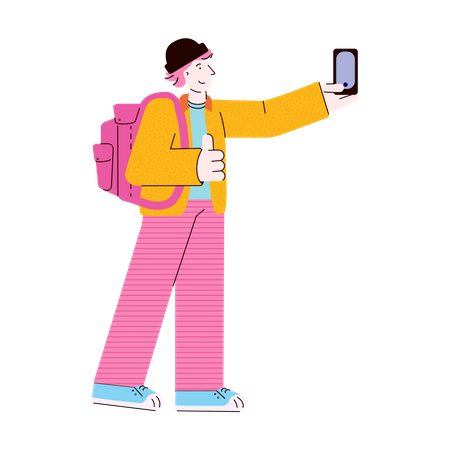 Joven tomando selfie  Ilustración