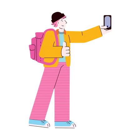 Joven tomando selfie  Ilustración