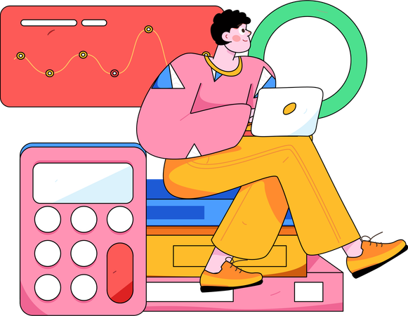 Joven trabajando en análisis y presupuesto empresarial  Ilustración