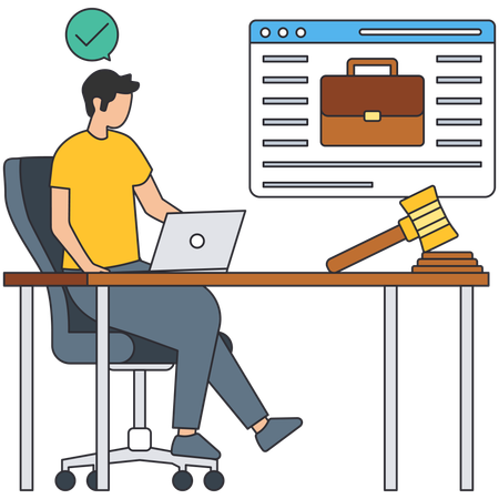 Joven trabajando en Derecho Empresarial  Ilustración