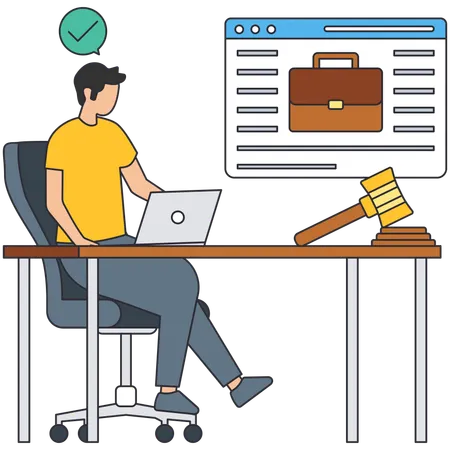 Joven trabajando en Derecho Empresarial  Ilustración