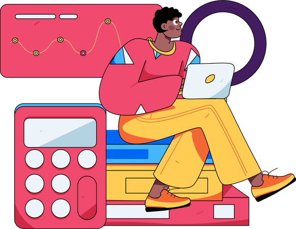 Joven trabajando en análisis y presupuesto empresarial  Ilustración