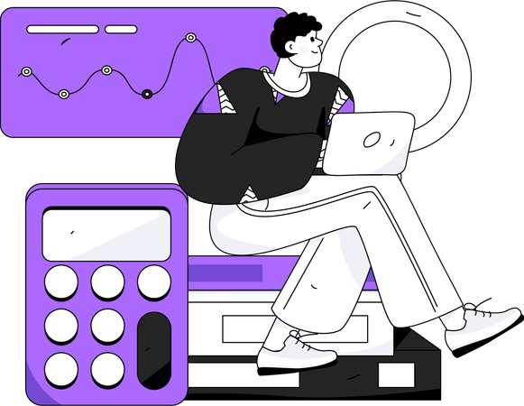 Joven trabajando en análisis y presupuesto empresarial  Ilustración