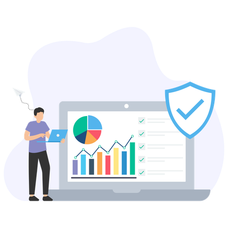 Joven trabajando en seguridad de datos  Ilustración