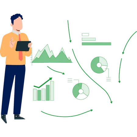 Joven trabajando en un gráfico analítico  Ilustración