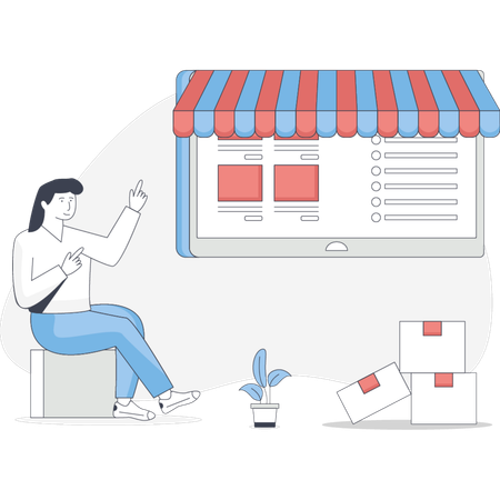 Jovencita comprando en un mercado online  Ilustración