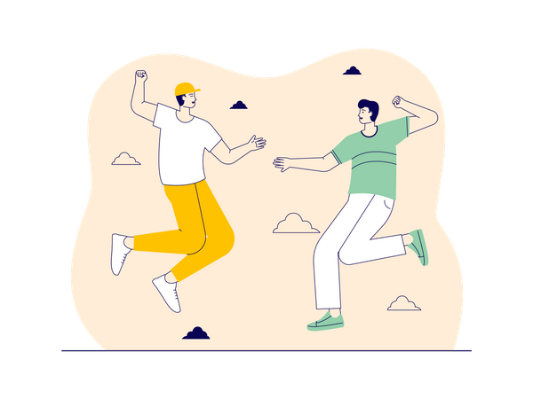 Jóvenes amigos bailando de felicidad  Ilustración