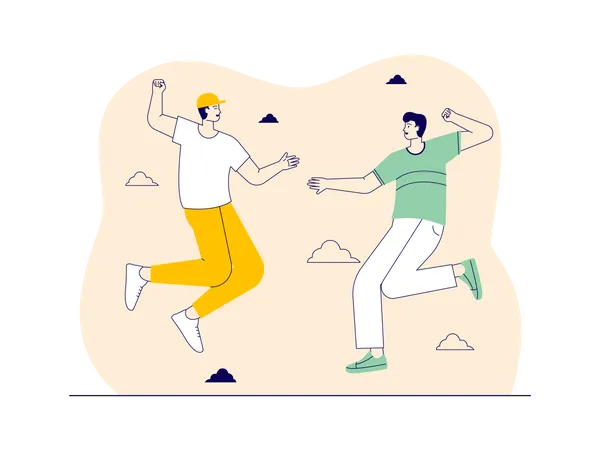 Jóvenes amigos bailando de felicidad  Ilustración