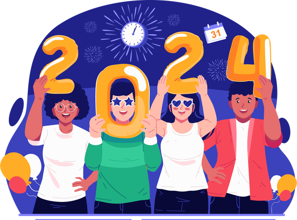 Jóvenes, cada uno con un número que dice 2024  Ilustración