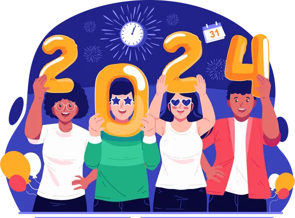 Jóvenes, cada uno con un número que dice 2024  Ilustración