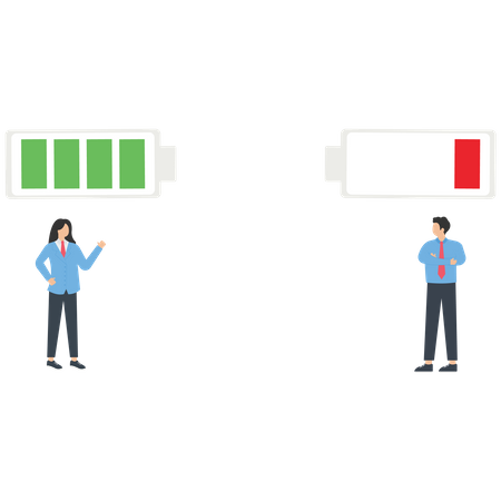 Jóvenes empresarios con niveles de energía  Ilustración