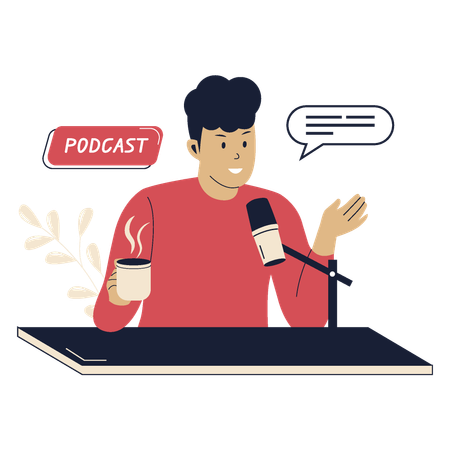 Jovens gravando um podcast  Ilustração