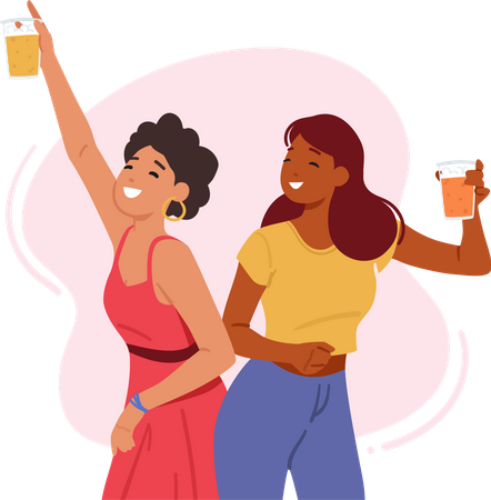 Mulheres jovens saboreando cerveja  Ilustração