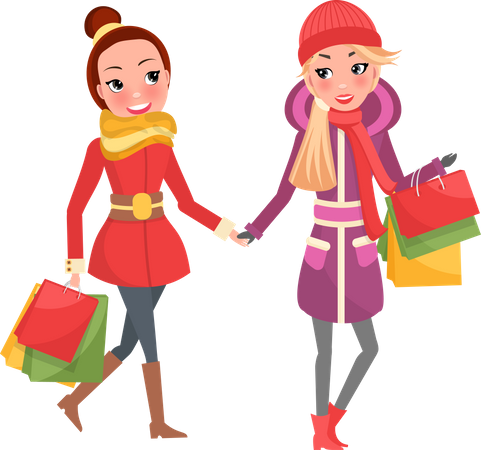 Moças fazendo compras de Natal  Ilustração