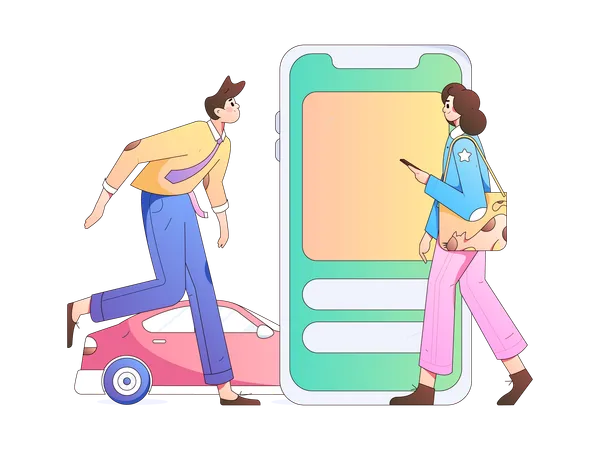 Jovens usam serviço de carro on-line para transporte  Ilustração