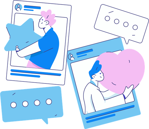 Jovens usando mídias sociais  Ilustração