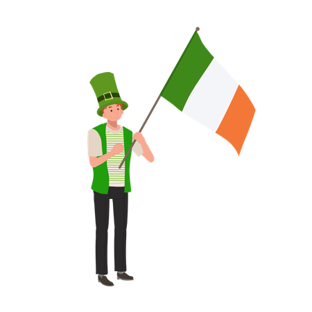 Jovial Man with Irish Flag  Illustration