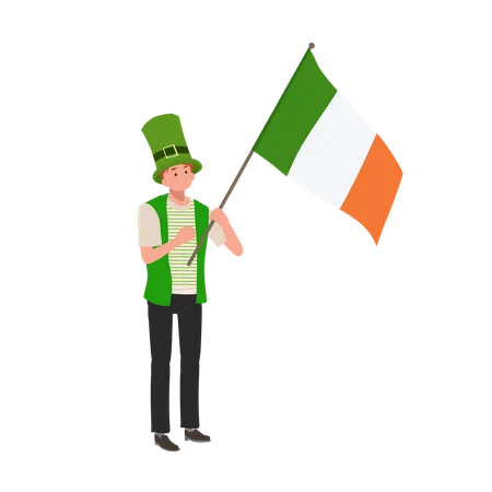 St Patricks Day Celebration Jovial Man With Irish Flag In Green Outfit Illustration