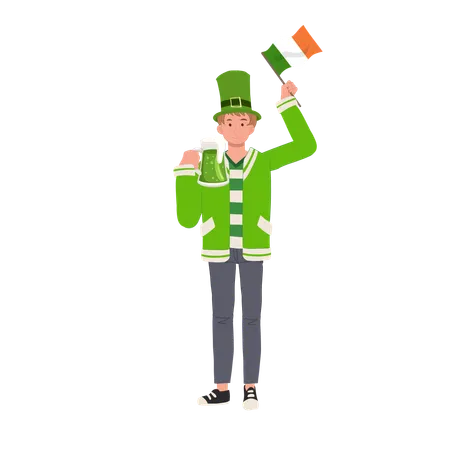 Jovial Man with Irish Flag and beer glass  Illustration