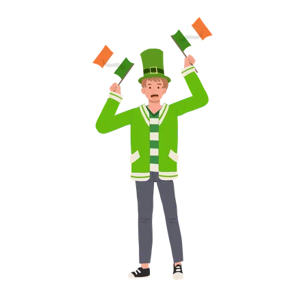 Jovial Man with Irish Flag  Illustration