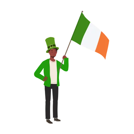 St Patricks Day Celebration Jovial Man With Irish Flag In Green Outfit Illustration