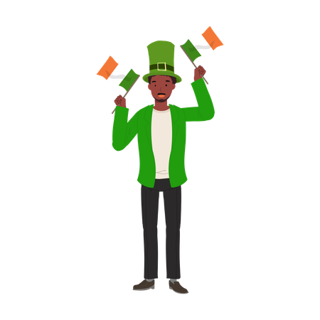 Jovial Man with Irish Flag in Green Outfit  Illustration