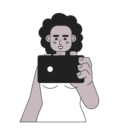 Joyeuse femme afro avec smartphone  Illustration