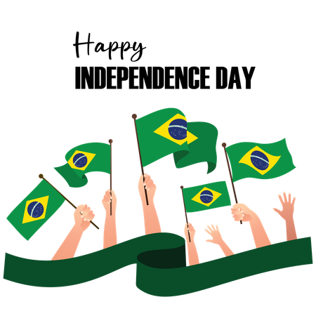 Joyeux jour de l'indépendance du Brésil avec des drapeaux agités  Illustration