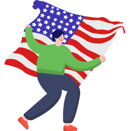 Joyeuse fille de l'indépendance célébrant avec le drapeau des États-Unis  Illustration
