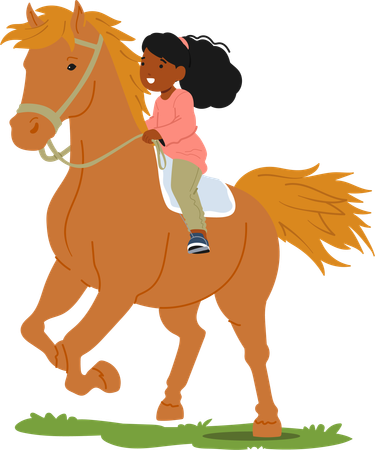 Joyeuse petite fille à cheval  Illustration