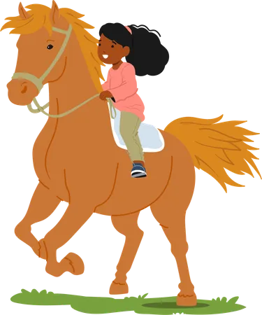 Joyeuse petite fille à cheval  Illustration