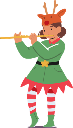 Joyeuse petite fille en costume de Noël festif d'elfe  Illustration