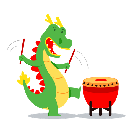Joyeux dragon jouant du tambour  Illustration