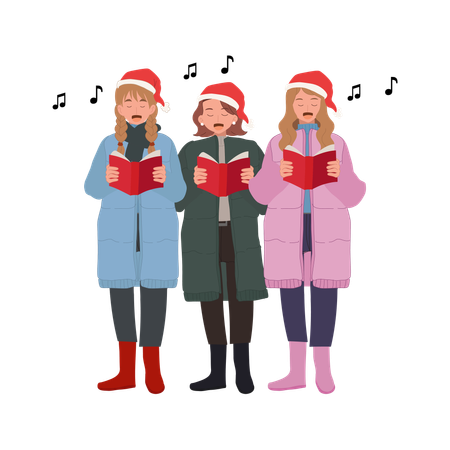 Joyeux groupe chantant une chanson de Noël  Illustration