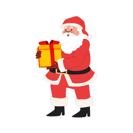 Le père Noël heureux tient une boîte-cadeau  Illustration