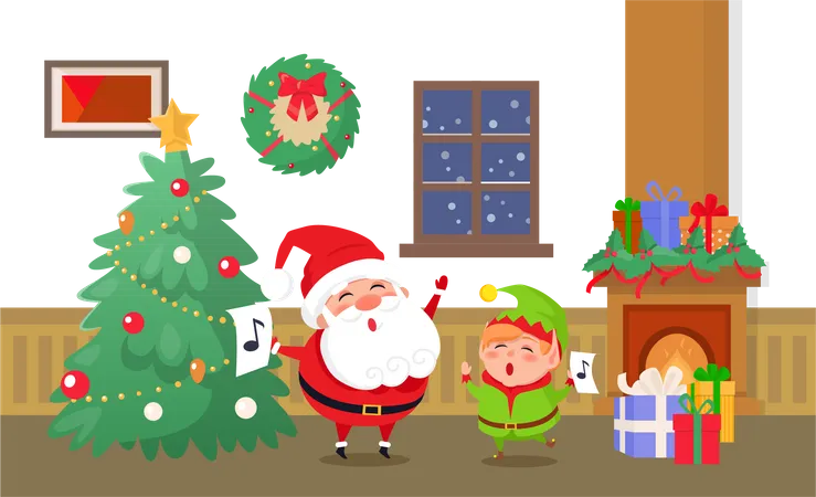 Joyeux Noël Célébration d'Elfe et du Père Noël  Illustration