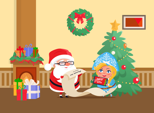 Joyeux Noël Père Noël et Snow Maiden Home  Illustration