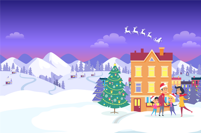 Joyeux Noël sur la ville et le ciel bleu  Illustration