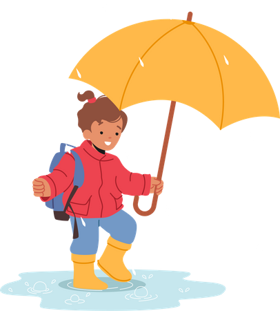 Joyeux enfant souriant tenant un parapluie  Illustration