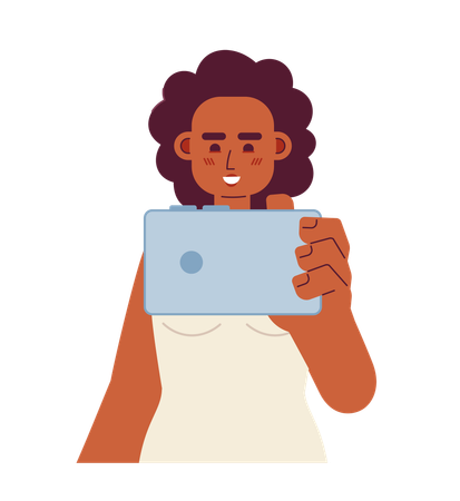 Joyful afro woman with smartphone  Illustration