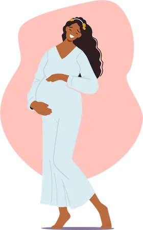 Joyful And Stunning Pregnant Woman Radiating Happiness Wearing Long Dress That Accentuates Her Curves  Illustration